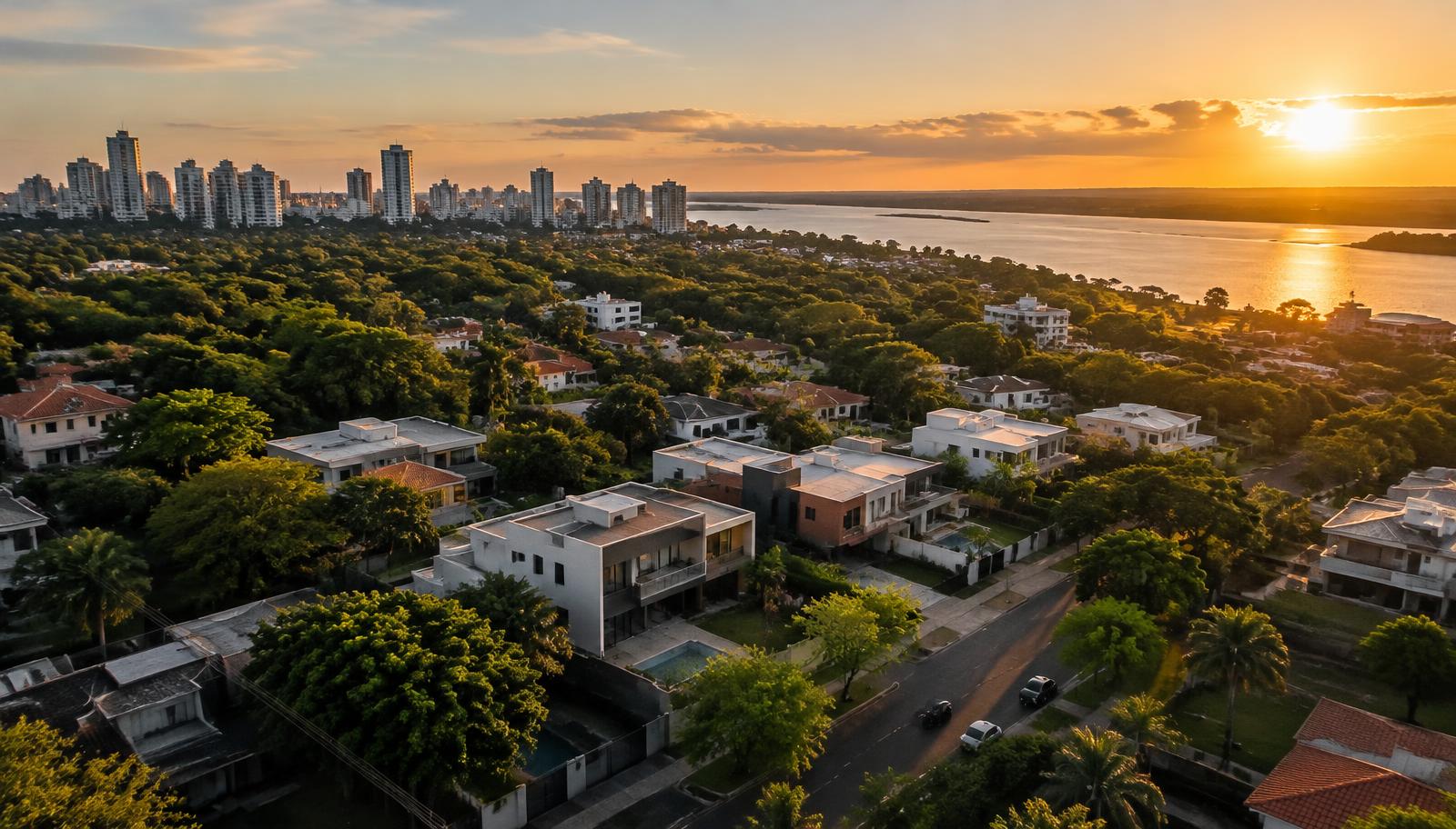 Vista aérea de barrio residencial en Paraguay